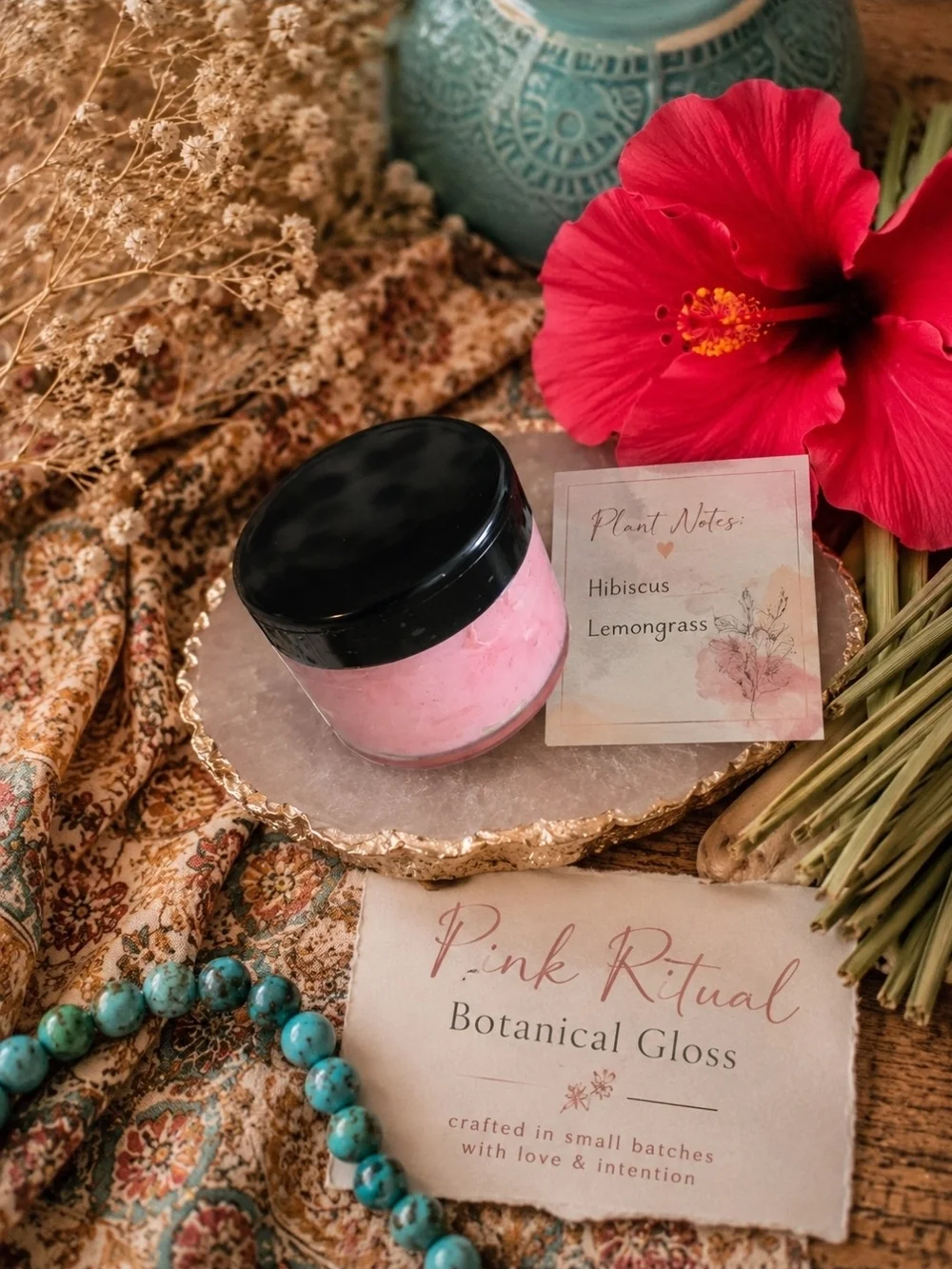 4/$15 Pink Ritual Botanical Lip Gloss -  20ml All Natural Makeup